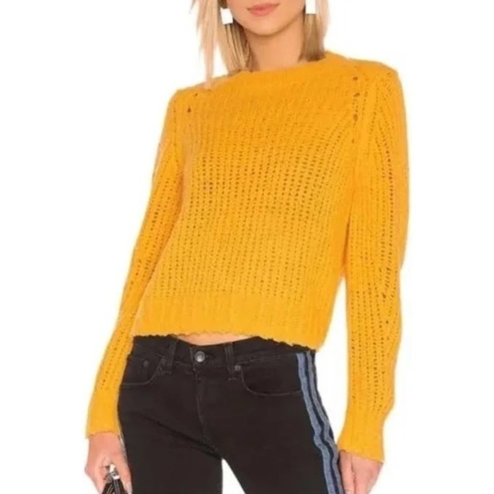 Rag & Bone Gold Arizona Merino Wool Crew Neck Sweater Chunky Knit Cropped Yellow